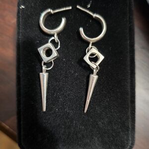 Silver Geometric Dangle Earrings
